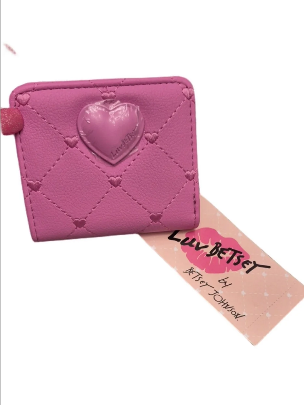 Betsey Johnson Luv Betsey Pink Quilted Heart Compact Wallet $44 MSRP NWT